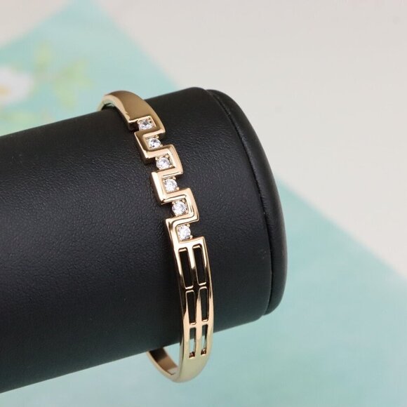 Rose Gold Geometric CZ Bangle Contemporary Style, XPBL0532 - Picture 6 of 12